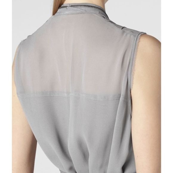 All Saints Pale Gray Lewis Dress Women's Size 6 Silk Tunic Flowy belt dress - Picture 5 of 8